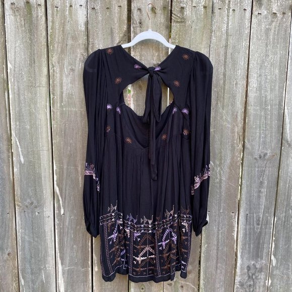 Free People Rhiannon Embroidered Babydoll Dress Black Purple Size XS New - Picture 6 of 12